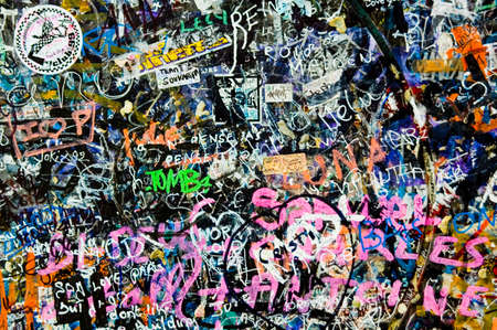 close-up of grafitti tags on a wallのeditorial素材