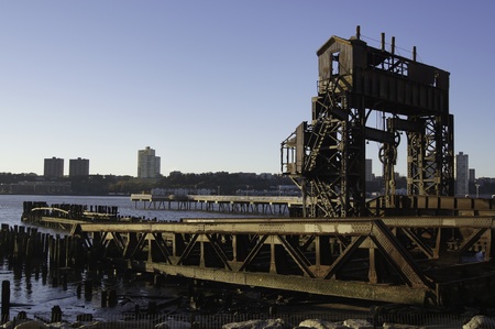 An old anbandoned shipyard on the Hudson riverbank as a monument to the past