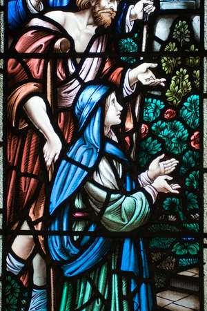 Detail of stained glass window in church.の写真素材