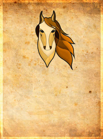 The image of the head of the horse on the brown background with the frameの写真素材