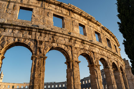 Pula Arena is a Roman amphitheatre located in Pula, Croatia. This photo is taken in July, 2023の写真素材