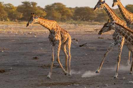 Giraffes in the Etosha National Park, Namibiaの写真素材