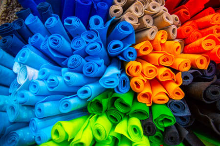 Colorful material fabric rolls. colorful backgroundの写真素材