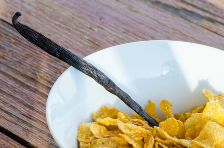 Breakfast with cereals flavored with vanillaの写真素材