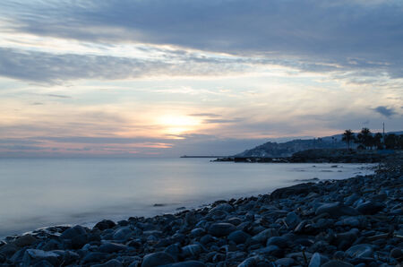 A view of Imperia at sunsetの写真素材