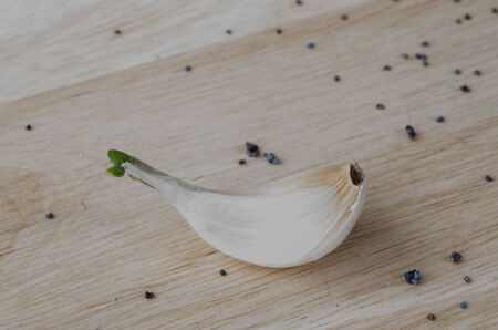 Garlic on the table with some poppy seedsの写真素材