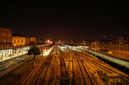 Overview of Bologna Train Station Nightのeditorial素材