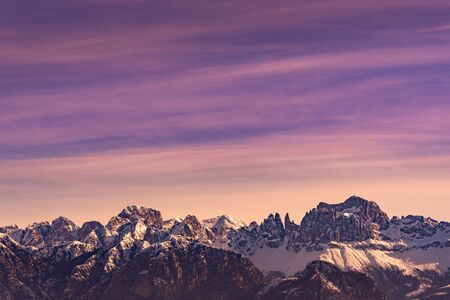Rocky mountain with a beautiful pink sunset