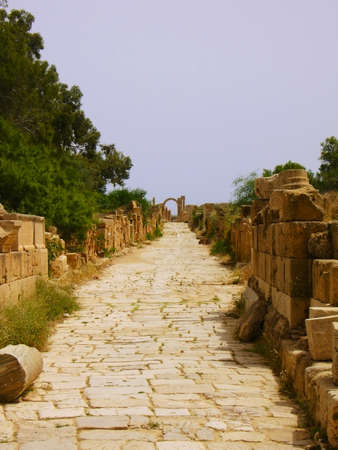 Ruins of Leptis Magna, Libya - Roman Road の写真素材