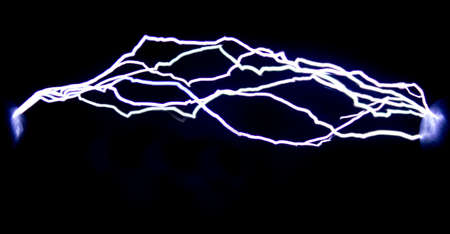 Each discharge is made between the same electrodes. Discharges have different trajectories.