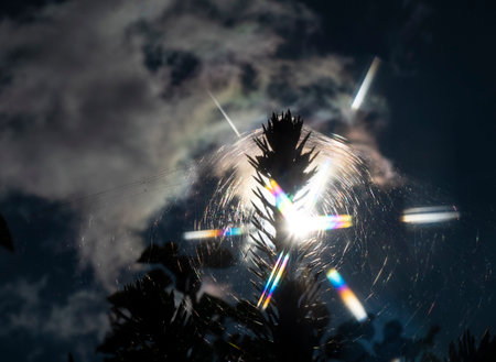 Observes diffraction and interference of light. The colors of the spectrum of sunlight are visible.の写真素材