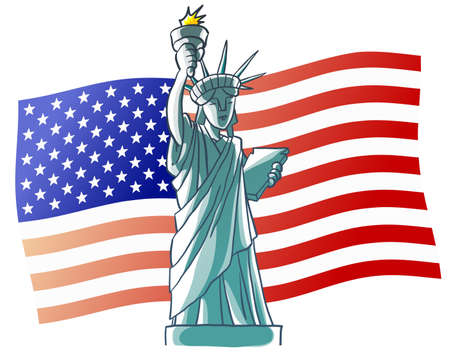 Statue of Liberty and USA flagのイラスト素材