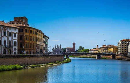 Pisa panorama on the Arno River. Pisa, Italyの写真素材