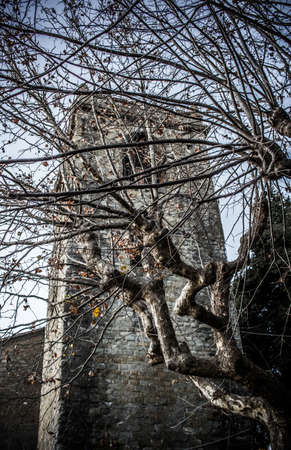 Gothic tower in a small town in Italyの写真素材