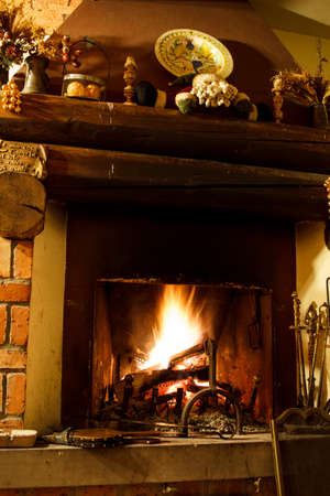 Warm fireplace in winter timeの写真素材