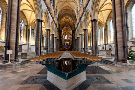 Salisbury Cathedral's beautiful Baptismal Font and Nave. England.のeditorial素材