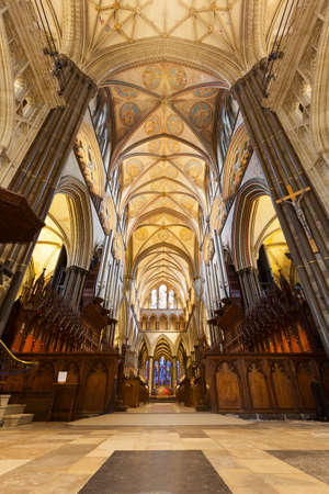 Salisbury Cathedral's beautiful Nave with Quire and Organ playing area. England.のeditorial素材