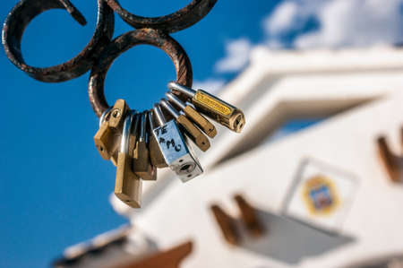Some love locks bronze and silverの写真素材