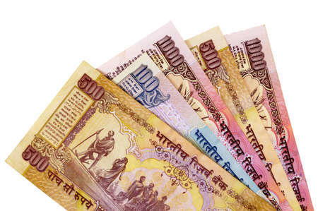 Reverse side of Indian Rupee currency bills isolated on a white background.の写真素材