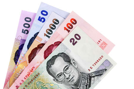 Set of Thai Baht currency bills isolated on a white background.の写真素材