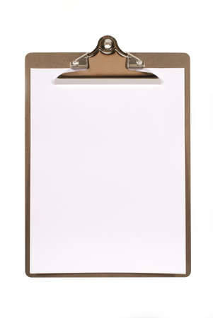 Ordinary clipboard with plain paper isolated on a white background.  Space for copy.の写真素材