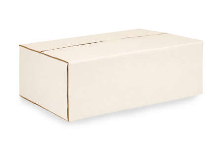 Closed plain white blank cardboard box.  Space for copy.の写真素材