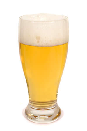 Glass of beer against a white backgroundの写真素材