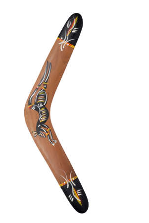Australian aboriginal boomerang isolated ona  white background.の写真素材