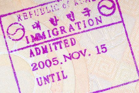 South Korea customs immigration entry stamp on the inside page of an Asian passportの写真素材