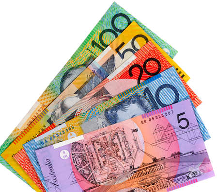 Australian dollar bills isolated on whiteの写真素材