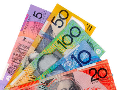 Australian dollar bills isolated on whiteの写真素材