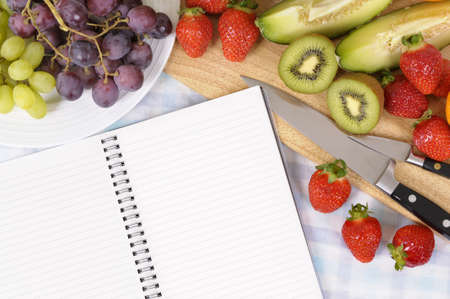 Summer fruit salad, cookbook, copy spaceの写真素材