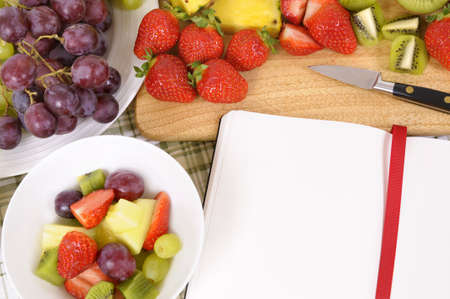 Summer fruit salad, cookbook, copy spaceの写真素材