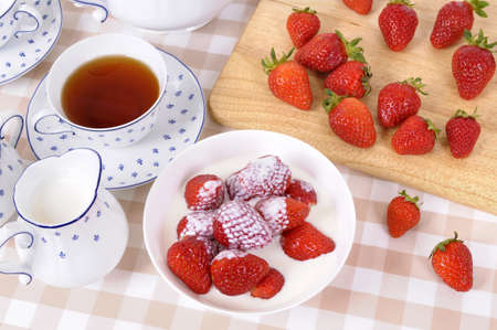 Strawberries and cream with afternoon tea.の写真素材