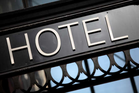 Hotel entrance sign.の写真素材
