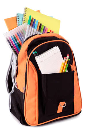 School bag with student suppliesの写真素材