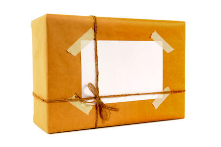 Brown paper package tied with stringの写真素材