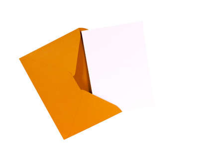 Brown manila envelope with blank white greeting cardの写真素材