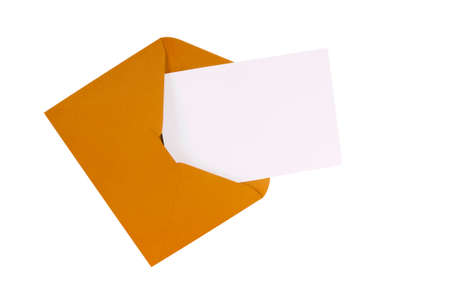Brown manila envelope with blank white greeting cardの写真素材