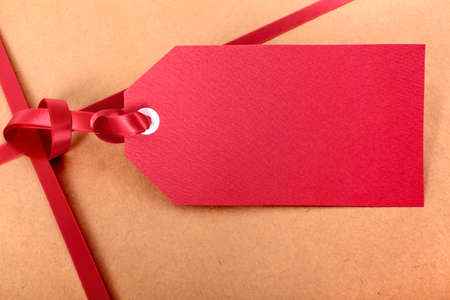 Closeup red gift tagの写真素材