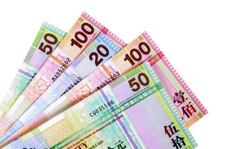 Hong Kong currency bills isolated on whiteの写真素材
