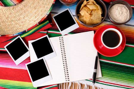 Mexican food background with photo albumの写真素材