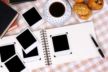 Photo album with blank photo printsの写真素材