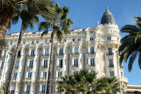 Cannes, France - October 25, 2017 : front view of the famous corner dome of the Carlton International Hotel situated on the croisette boulevard in Cannes, Franceのeditorial素材
