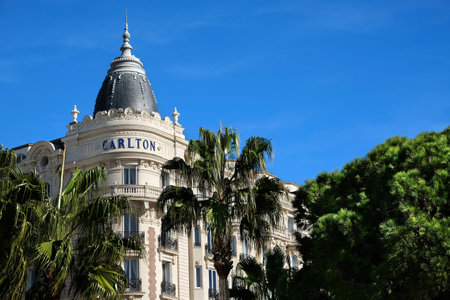 Cannes, France - October 25, 2017 : corner view of the famous dome of the Carlton International Hotel situated on the croisette boulevard in Cannes, Franceのeditorial素材