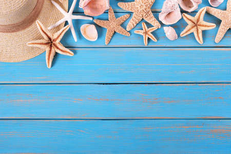 Tropical beach summer starfish top edge background borderの写真素材