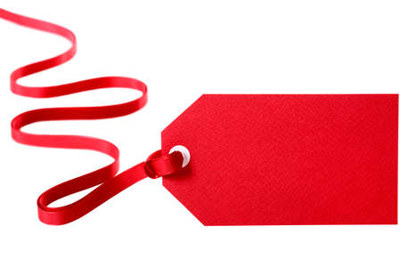 Gift tag red ribbon isolatedの写真素材