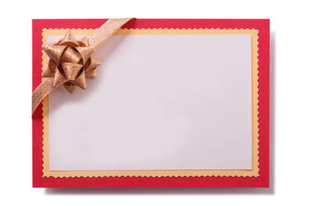 Christmas card gold bow red border frameの写真素材