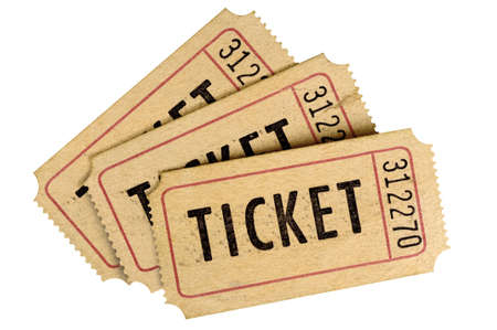 Old ticket stack isolated on whiteの写真素材