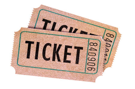 Two old faded entrance tickets isolated whiteの写真素材
